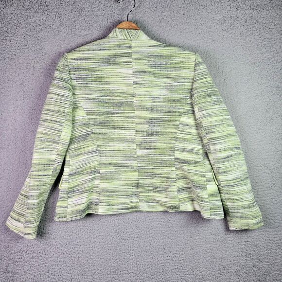 Kasper Blazer 12 Green Open Front Striped Lined Career Modern Textured Colorful - Picture 2 of 13